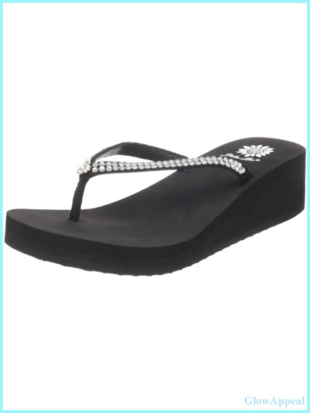 Yellow Box Wedge Flip Flop Leather Memory Foam Rhinestone Sandal